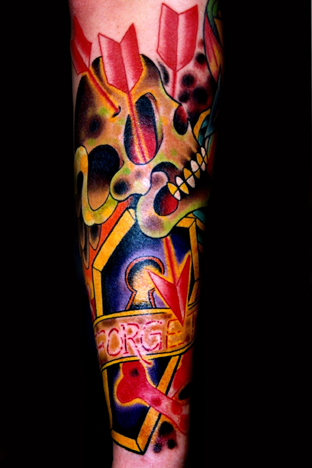Tattoos - Oddities tattoos - coffin,arrow,skull morph